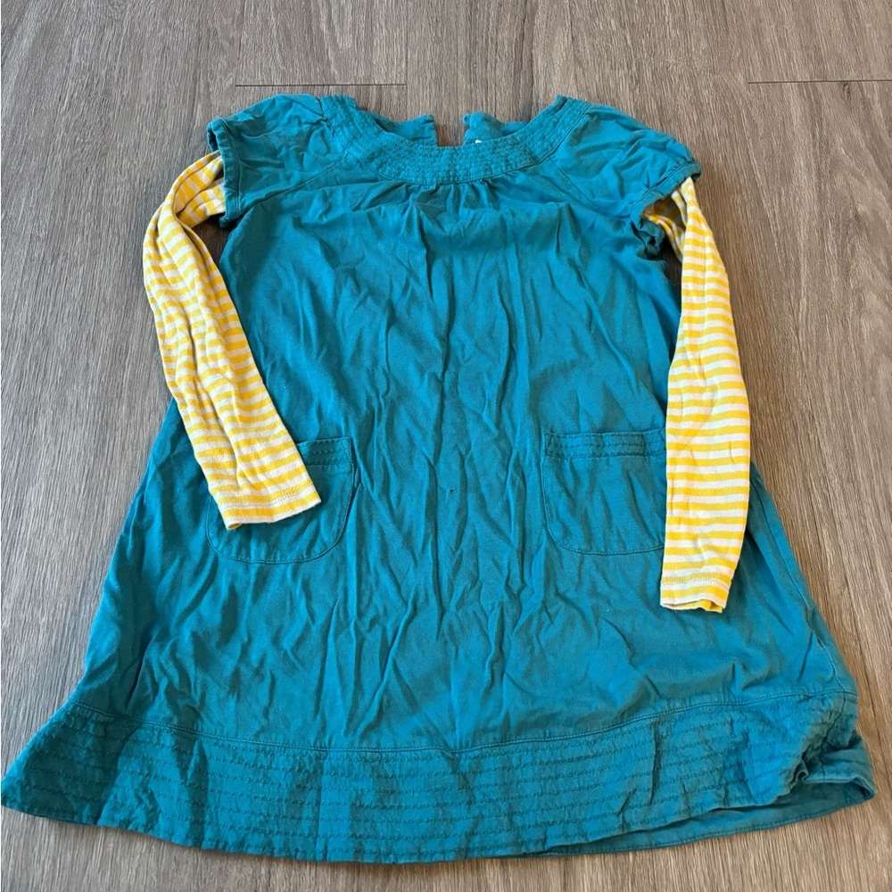 Mini Boden Turquoise Dress with Yellow Sleeves